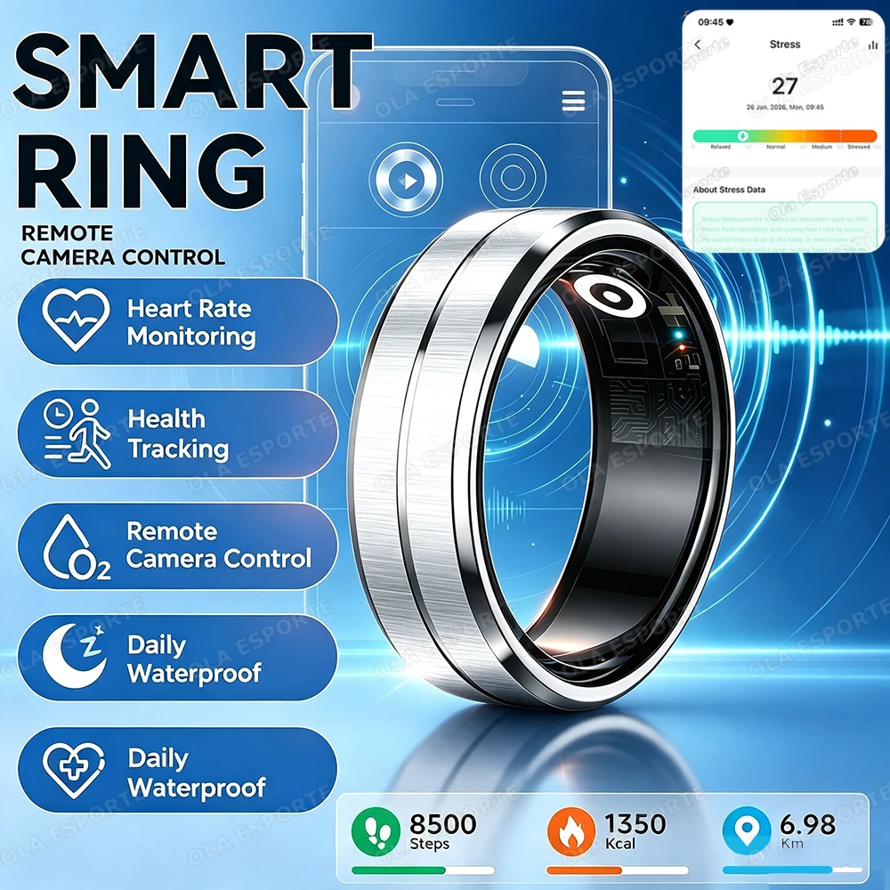 2026 New Smart Ring Heart Rate Blood Pressure Sleep Monitoring Motion Tracking IP68 Waterproof Men Women Smart Ring Holiday Gift