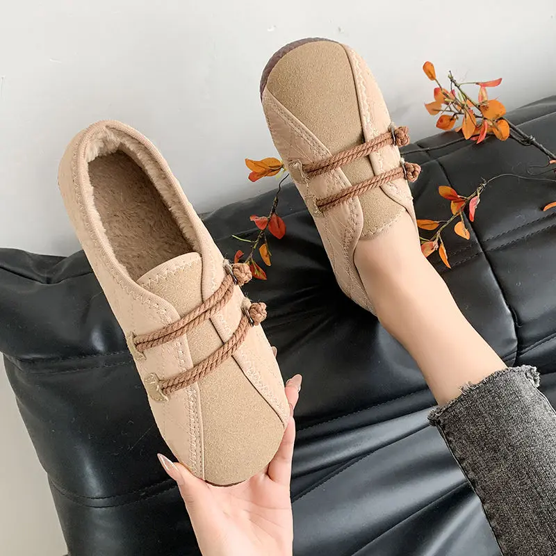 

Winter Plush Flats for Women Warm Slip-On Casual Walking Loafers Leatherette Elderly Women Grannie Moccasin Grandmother Shoes