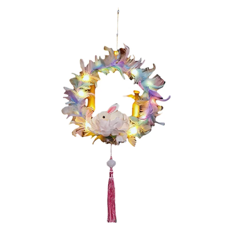 Bestselling Feather Flower Lantern with Jade Rabbit Design Mid-Autumn Festival Ready-to-Use LED Light Up Toy for Kids Wholesale