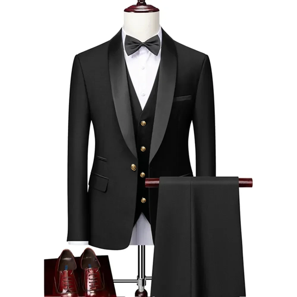 Men Wedding Party Three Pieces Jacket Trousers Set Large Size 6XL Male Blazer Coat Pants Vest Fashion Slim FitC Dress Suit