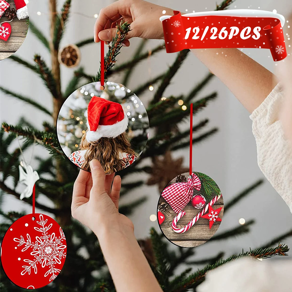 

Christmas Sublimation Ornament with Red String Double Sides Sublimation Ornament Blanks Round Light Weight Sublimation Blanks