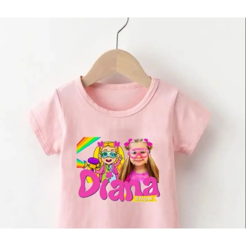 Camisetas con estampado de dibujos animados de Diana para niñas, ropa de moda Harajuku para niños, Tops de manga corta rosa