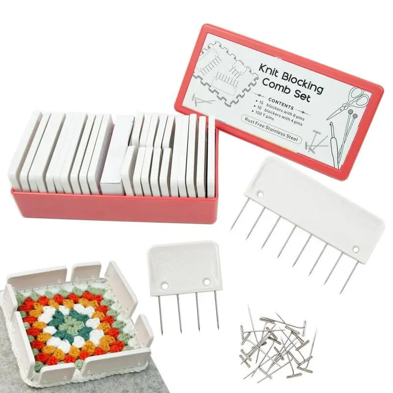 DIY Knit Blockers Set Stainless Steel Knitting Blocking Mats and Pins with 2 Different Sizes for DIY Knit Crocheting Supplies