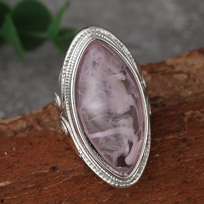 Luxury Fashion Oval Stone Silver Color Finger Rings for Women Vintage Creative Bride Wedding Engagement Anniversary Jewelry