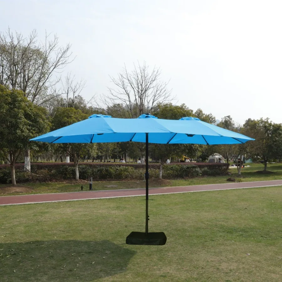 

15x9ft Large DoubleSided Rectangular Outdoor Twin Patio Market Umbrella with light and base