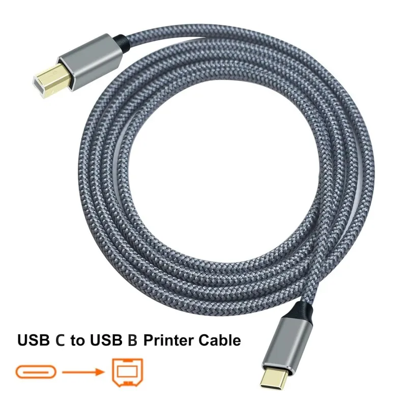2 قطعة كابل بيانات مضفر من النايلون 3 متر USB C إلى USB B 2.0 للطابعة الماسح الضوئي مع موصل مطلي بالذهب
