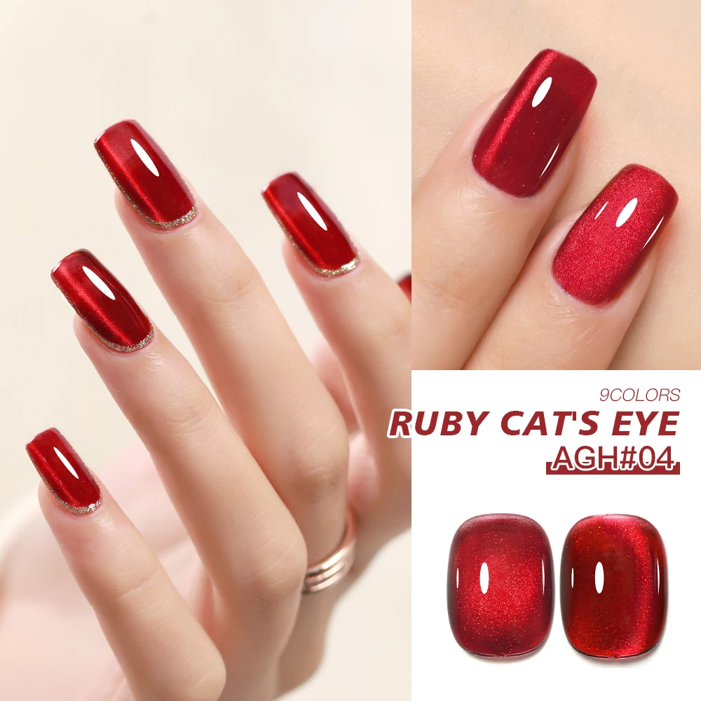 AS 15ml Cherry Ruby Red Cat Eye Gel Nail Polish Chameleon Magnetic Gel Soak Off UV LED Cateye Nail Varnish Gel For Manicure