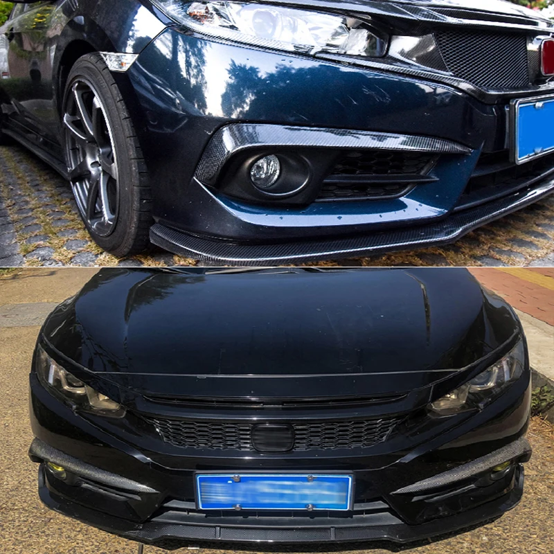 Front bumper fog lamp grille cover for Honda Civic 10th generation 2016-2019 carbon fiber front bumper air knife diffuser