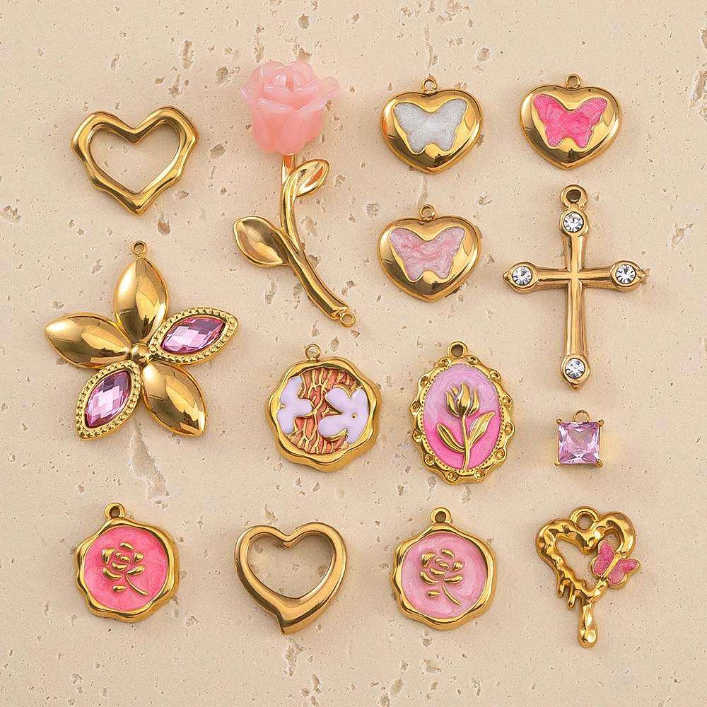 

Stainless Steel Pendant Series Pink and Purple Cute Pendant Multiple Choice Earring Components DIY Necklace Jewelry Accessories