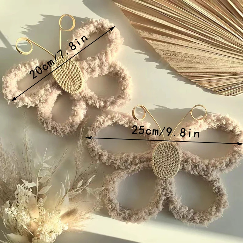 

2 Pcs Boho Daisy 3D Butterfly Wall Decor Macrame Rattan Wall Hanging Decoration Nursery Art Bohemian Room Decor for Teen Girls