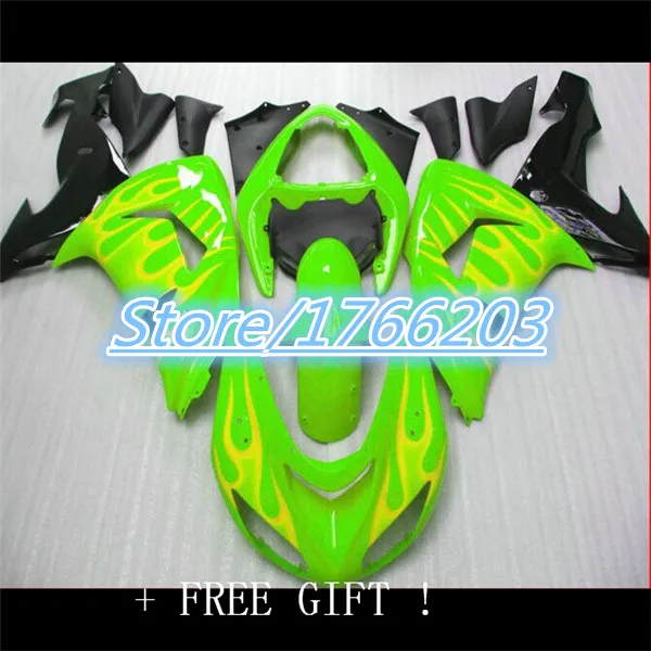 

Для Kawasaki ZX10R 2006 2007 Зеленый 06-07 ниндзя ZX 10R ZX-10R 2006-2007 комплект обтекателей из АБС-пластика