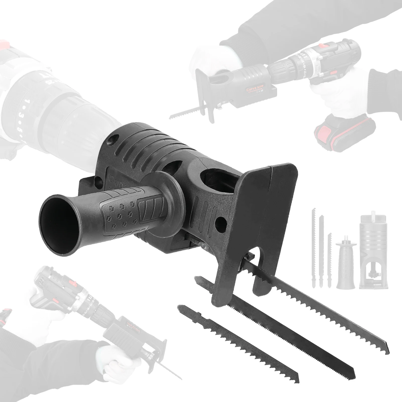 

Electric Drill Modified To Electric Saws Accessory Modification Tool Kit with 3 Sawblades, 1 Handle, Plastic+Metal Material,