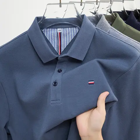 새로운 남성 캐주얼하고 세련된 자수 긴팔 폴로 셔츠 편안한 통기성과 다목적 여름 탑