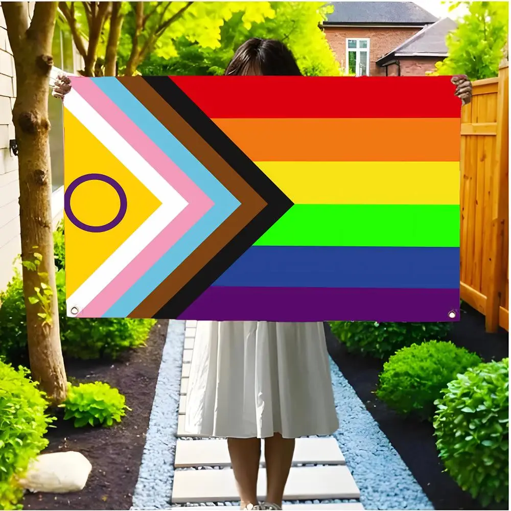 Trendy Colorful Inclusive L-LGBT Pride Flags Borderless four-ring ornament indoor outdoor decoration effortless to hang