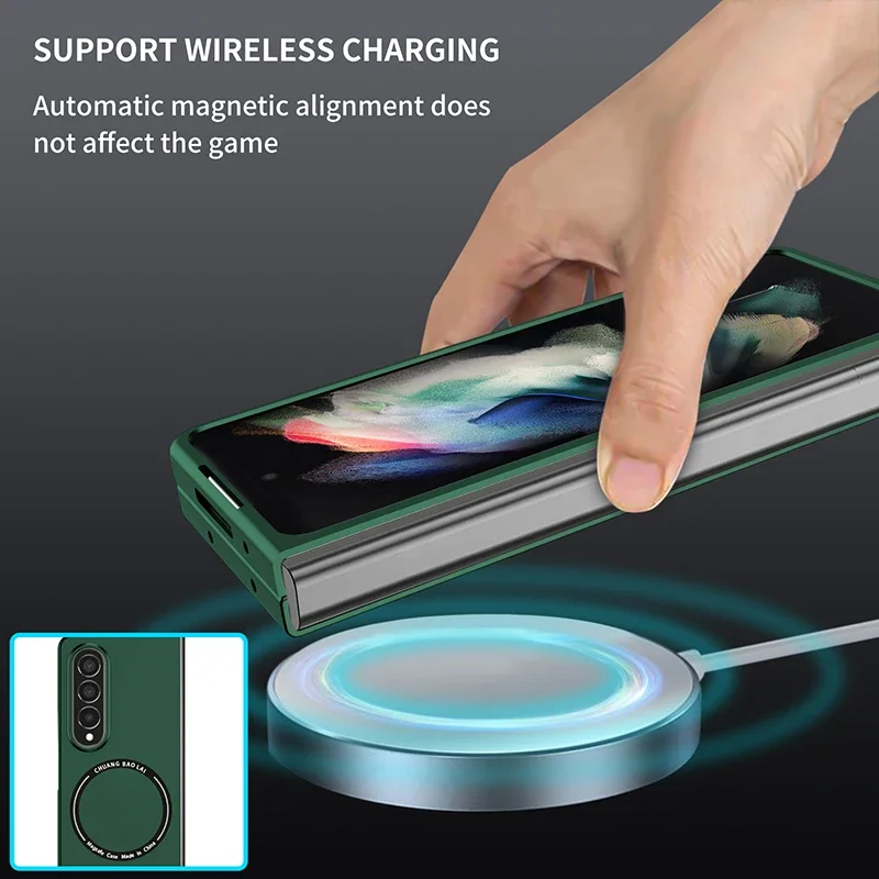 Case for Galaxy Z Fold 5 3 4 2 1 Magnetic Wireless Charging Drop Protection Anti Scratch Hard Cover Case for Z Fold Black Green