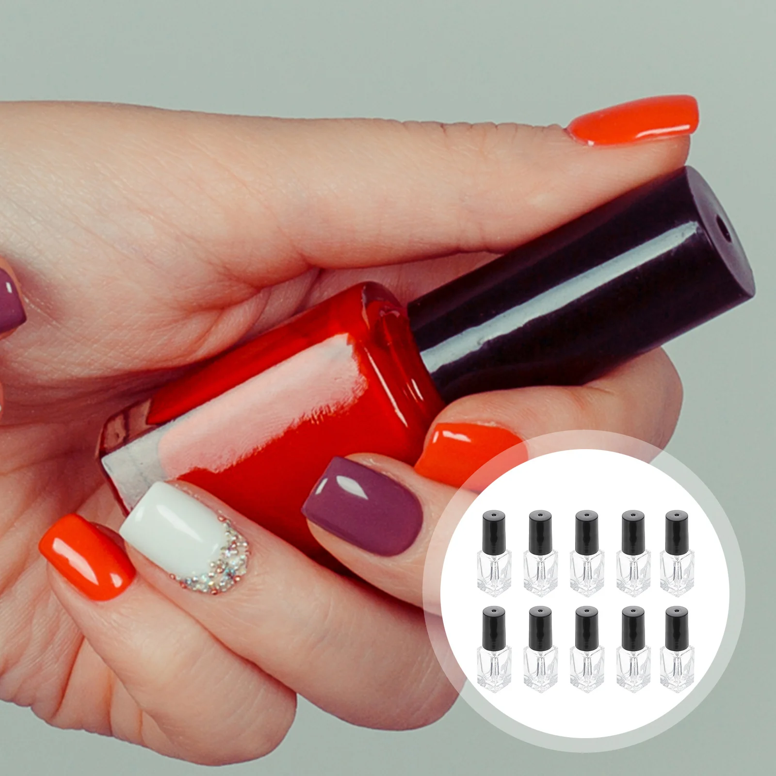 

20Pcs Empty Glass Nail Polish Bottles Refillable Transparent DIY Square Container Brush Caps for Cuticle Oil Essential Oil