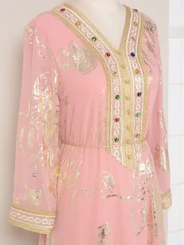 Arabisk klänning med skärp för kvinnor, folietryck, diamantutsmyckning, kvällsfest, bröllop, ramadan, eid, söt dubai, marockansk kaftan 10 best sales Marockansk brudklänning - №8