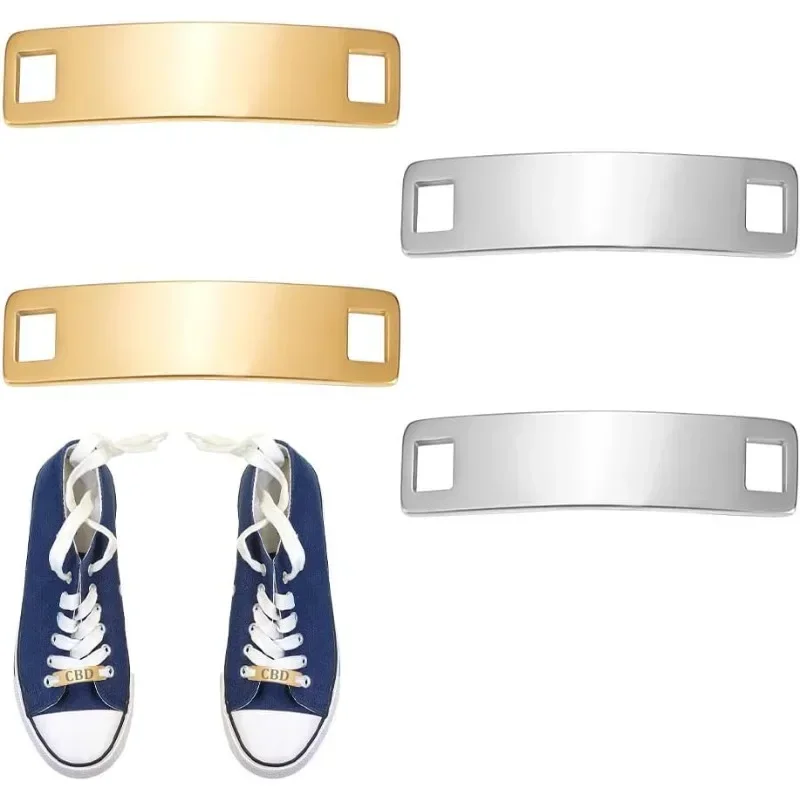 

4pcs 2 Colors Stainless Steel Shoe Decoration Charms Curved Rectangle Customized Nameplate Words Blank Tag Shoe Buckles Shoelace