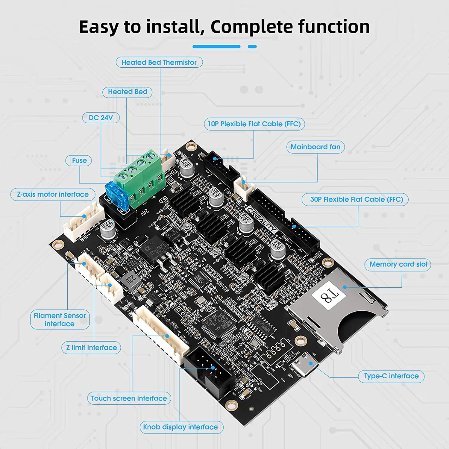 Imagem -03 - Creality Ender3 s1 Placa-mãe Silenciosa 32 Bits Pacote de Fusíveis de Cartão sd com Drivers Tmc2208 para Ender s1 Peça de Impressora 3d