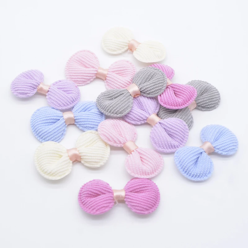 20Pcs 50*28mm Short Plush Cloth Bow Tie Appliques for DIY Clothing Hat Shoes Crafts Accessory Headwear Hair Clips Decor Patches