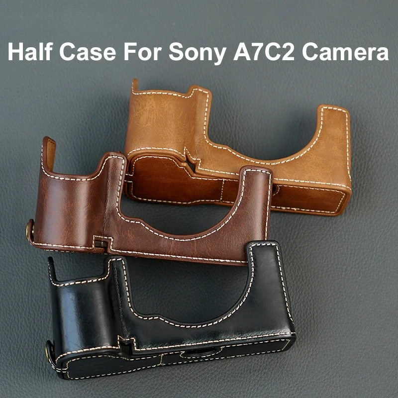 For Sony A7C2 A7C Mark II Retro Protector Bag Buttom Opening Battery Changable 1/4 Screw A7CII Camera Half Case PU Camera Base