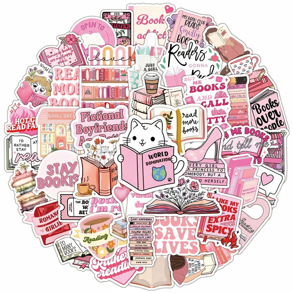 10/30/50PCS Cute Pink Reading Bookish Cartoon Sticker DIY Phone Laptop Luggage Skateboard Graffiti Decals Fun for Gift