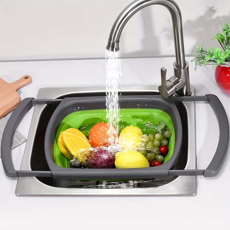 

Foldable Extendable Plastic Colander - Kitchen Vegetable Fruit Washing Drain Basket Space-Saving Light Organizing Tool
