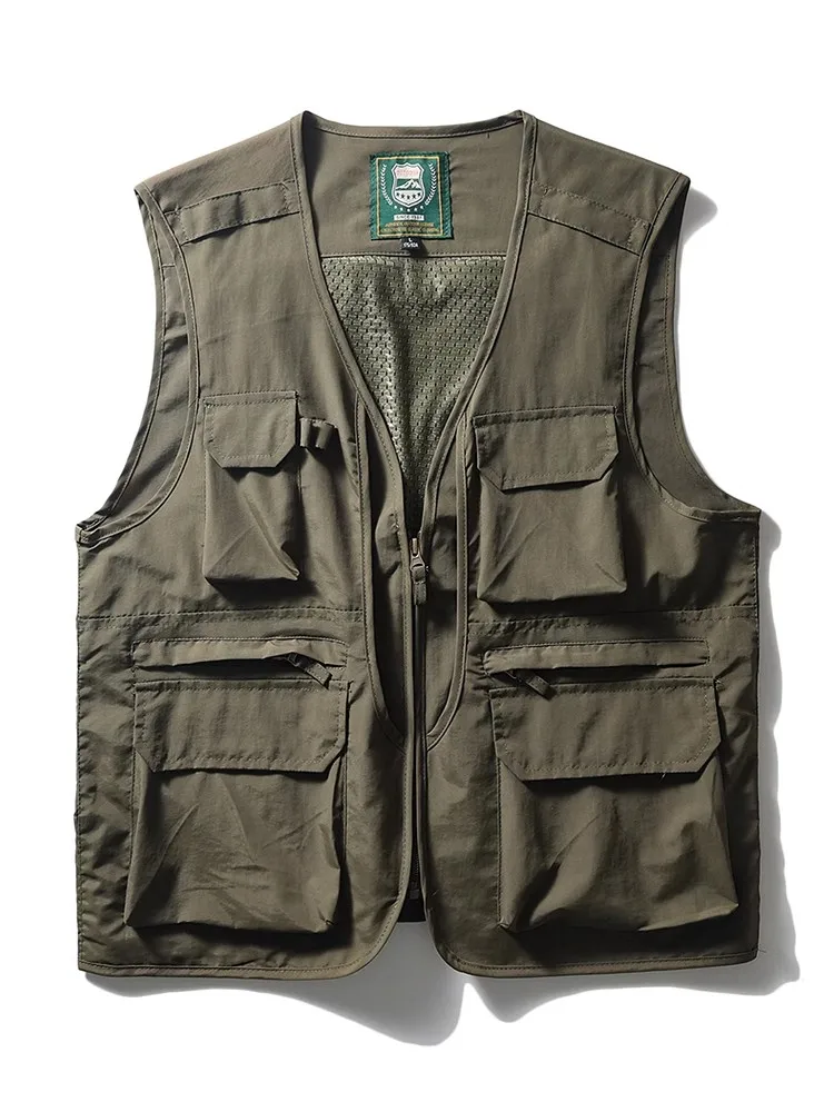 Casual vest men's loose large size spring and autumn multi pocket three-dimensional bag solid color sleeveless outdoor quick dry