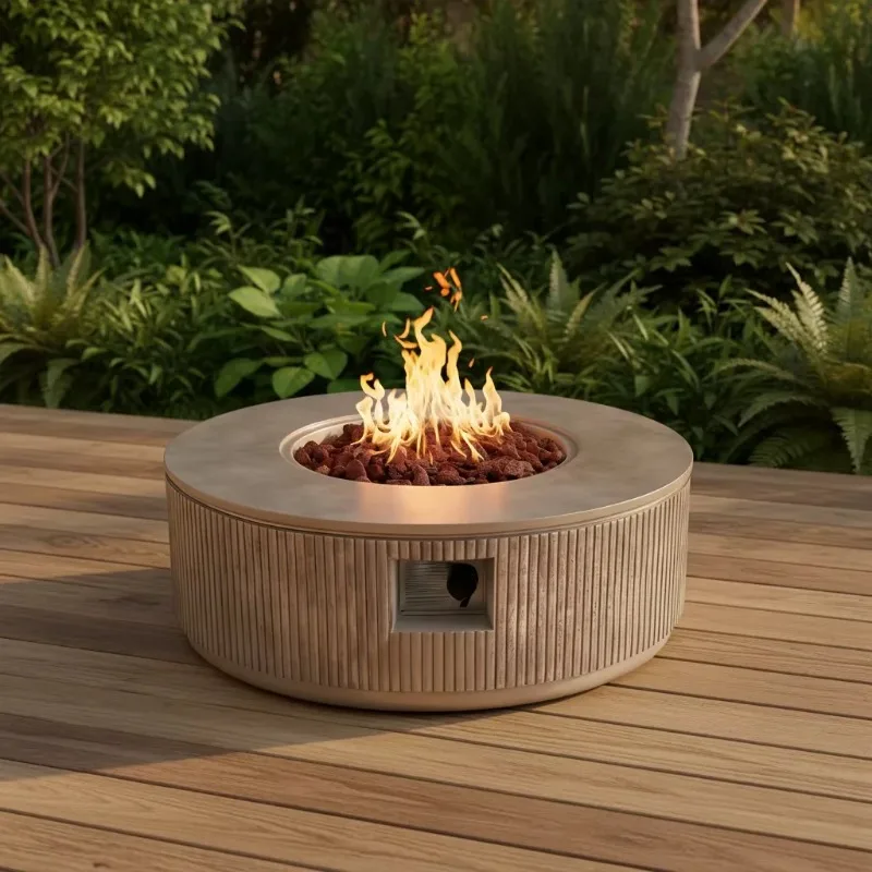 Outdoor gas brazier propane fire pit with 50,000 BTU of heat, eco-friendly design, with glass beads