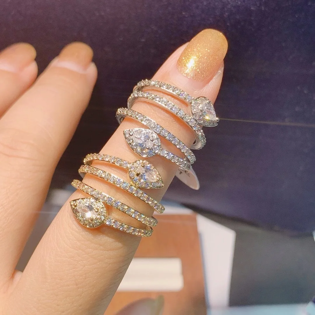 Never Fade Luxury Classic 18K White Gold Color Ring water droplets Zirconia Diamant Wedding Band Women Jewelry Accessories