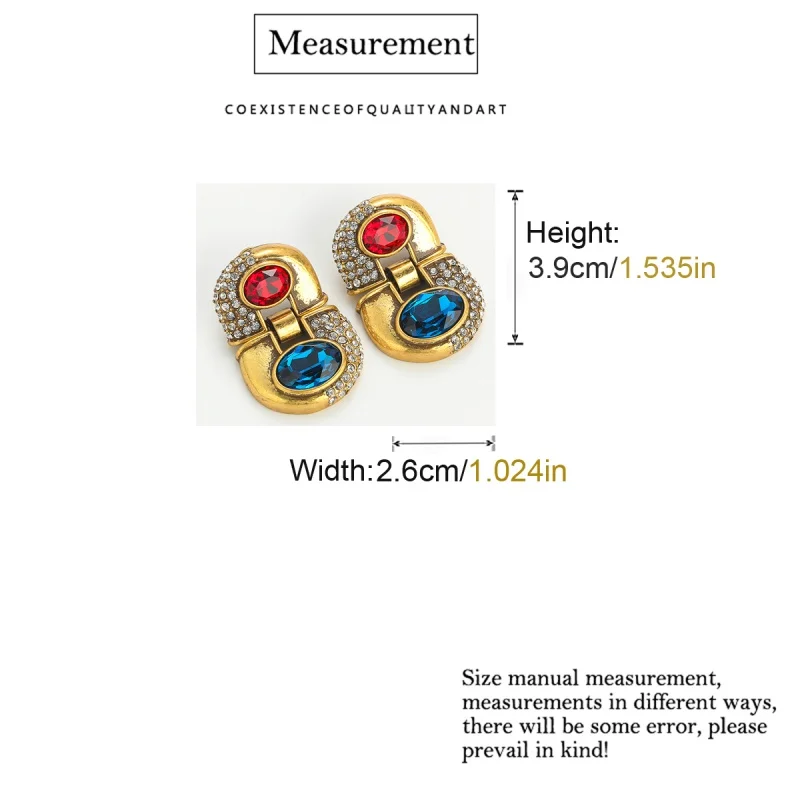 Vintage Red Blue Crystal Earring Glass Lock Gold Color Rhinestone Luxury Jewelry For Woman Quality Designer Gifts Party 2025