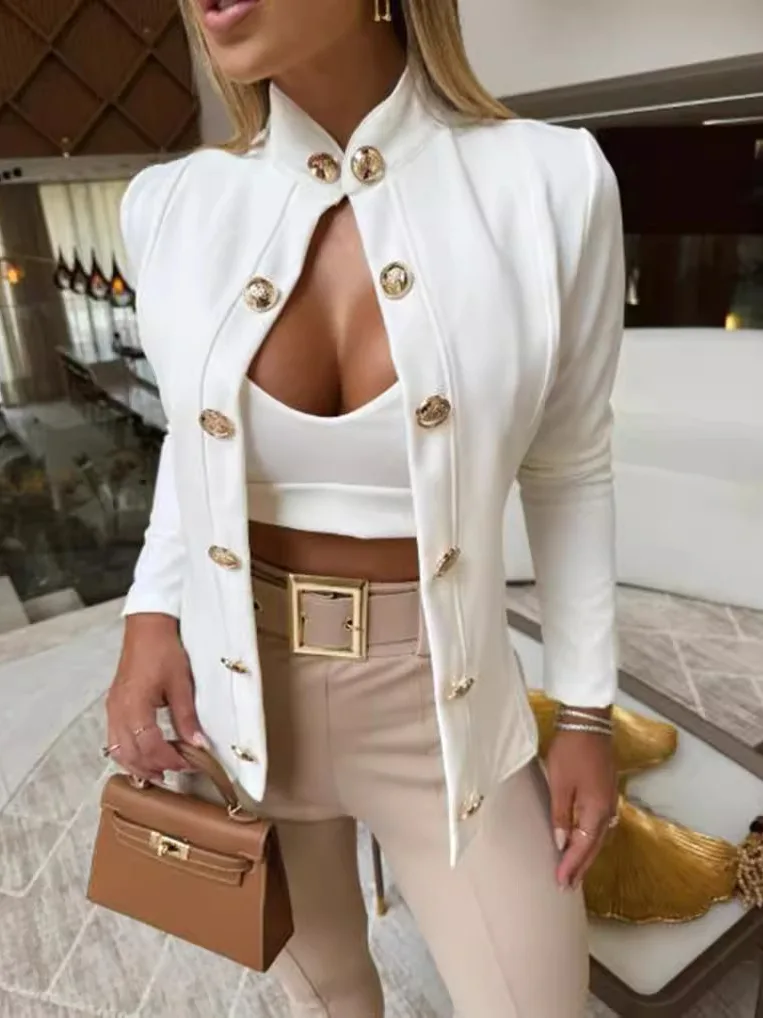 

Street Sle Pure Color Long Sve Stand up Collar Top Women's Slim Fit Casual Faion Chinese Brandl Spring Summer