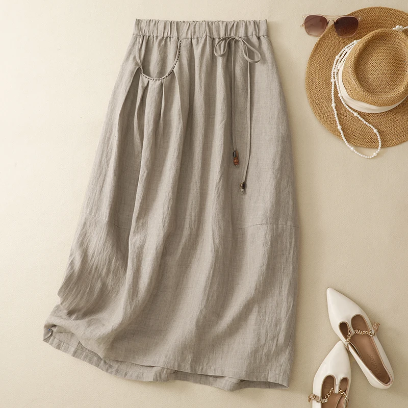 

Loose Fit Floral Embroidery Half Skirt Women's High Waist A-Line Long Dress Casual Cotton Summer New Style Flower Bud Skirt
