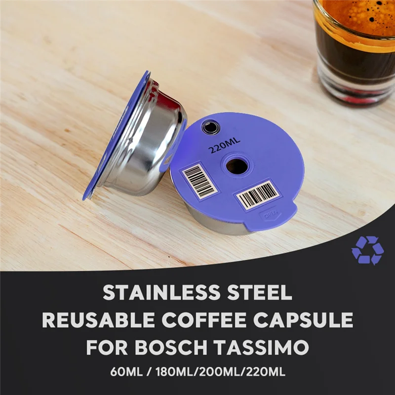 A58E-Coffee Capsule Pod for Bosch Tassimo Machine Refillable Filter Pod Silicone Lid Replacement 220Ml Espresso Coffee