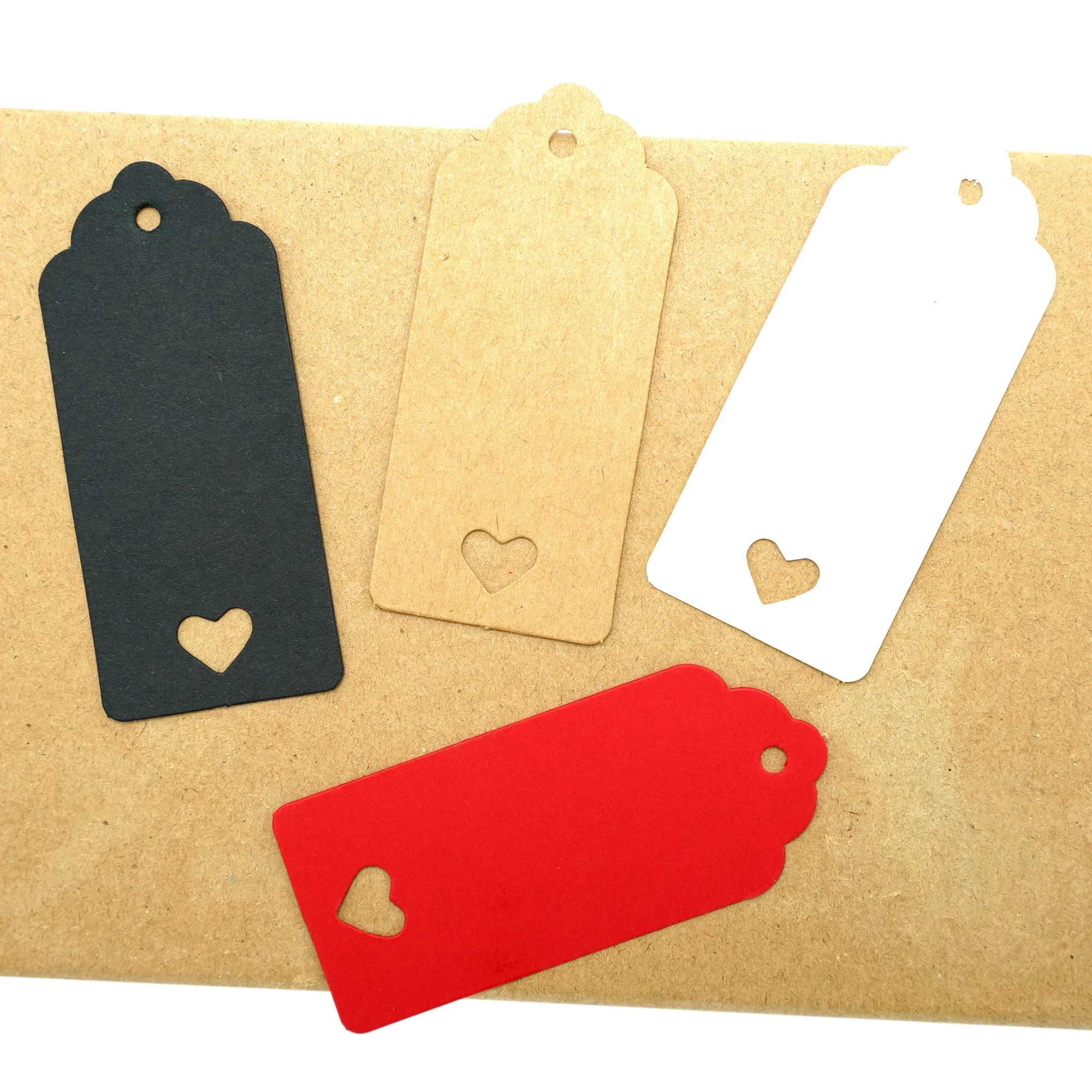 Hollowed Heart Kraft Paper Tags White Black Gift Cards Labels Luggage Bag Wedding Note Blank Price Hang Tag Decor 100Pcs