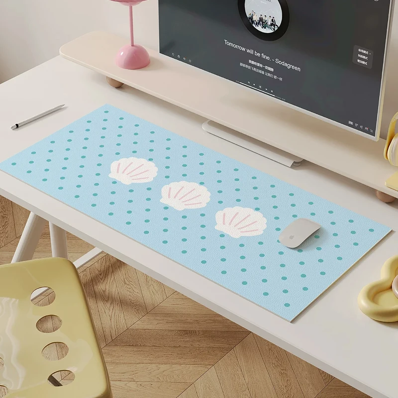 Korean Ins Minimalist Dot Oversized Pu Leather Mouse Pad Creative Cream Aesthetic Washable Office Desk Mat for Girls Study Work