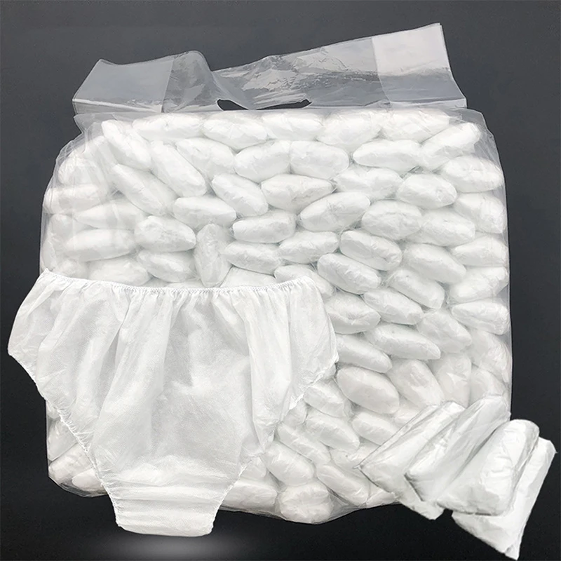 Calzoncillos desechables de papel para hombre y mujer, ropa interior Unisex DE DOBLE TEJIDO, color blanco, 10 unids/lote por paquete