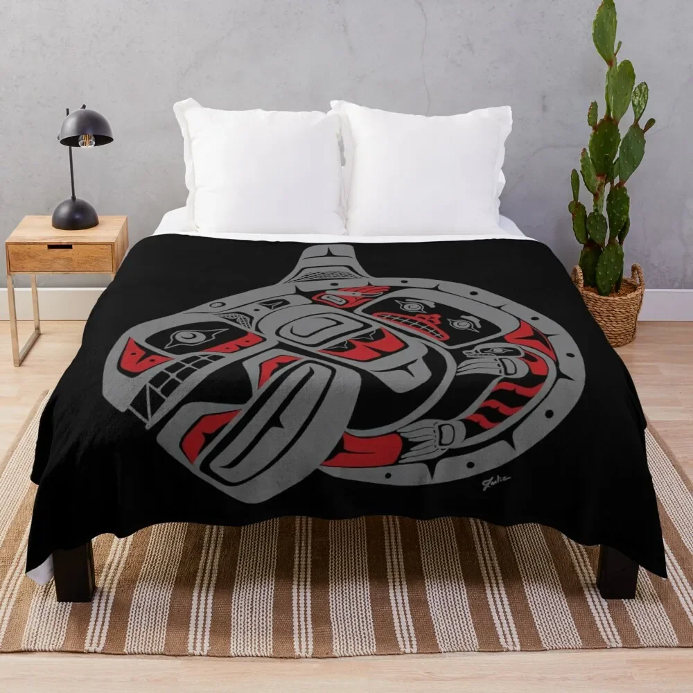 BLACKFISH - PNW native, Tlingit style orca killer whale GRAY Throw Blanket Soft Plaid Giant Sofa Blankets