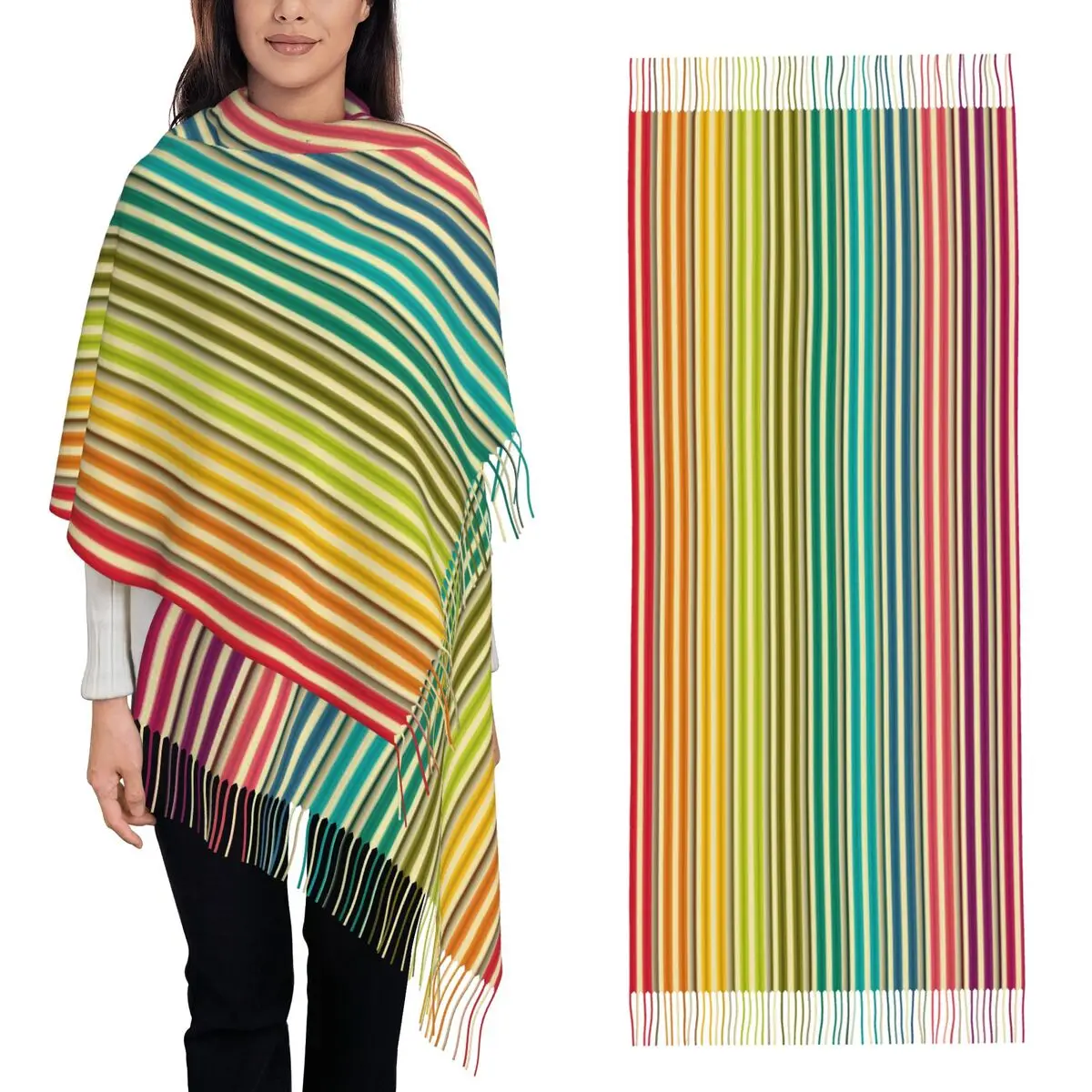 

Шарф с узором в вертикальную и горизонтальную диагональную полоску, шарфы с кисточками, женские шали и накидки, длинная осенне-зимняя шаль