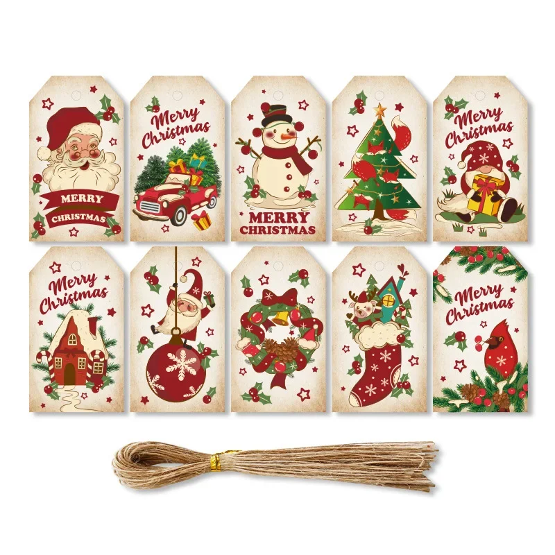 Christmas Gift Tags Small Goodie Bags Hang Tag Xmas New Year Party Packaging Supplies Santa Claus Navidad Natal Noel 50pcs Mixed