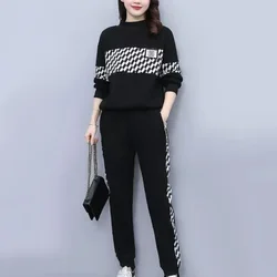 Autumn Winter Women Clothing Sets O-neck Sweatshirts+Harem Pants 2Pcs Suits Plaid Female Casual Tracksuit Fashion Streetwear