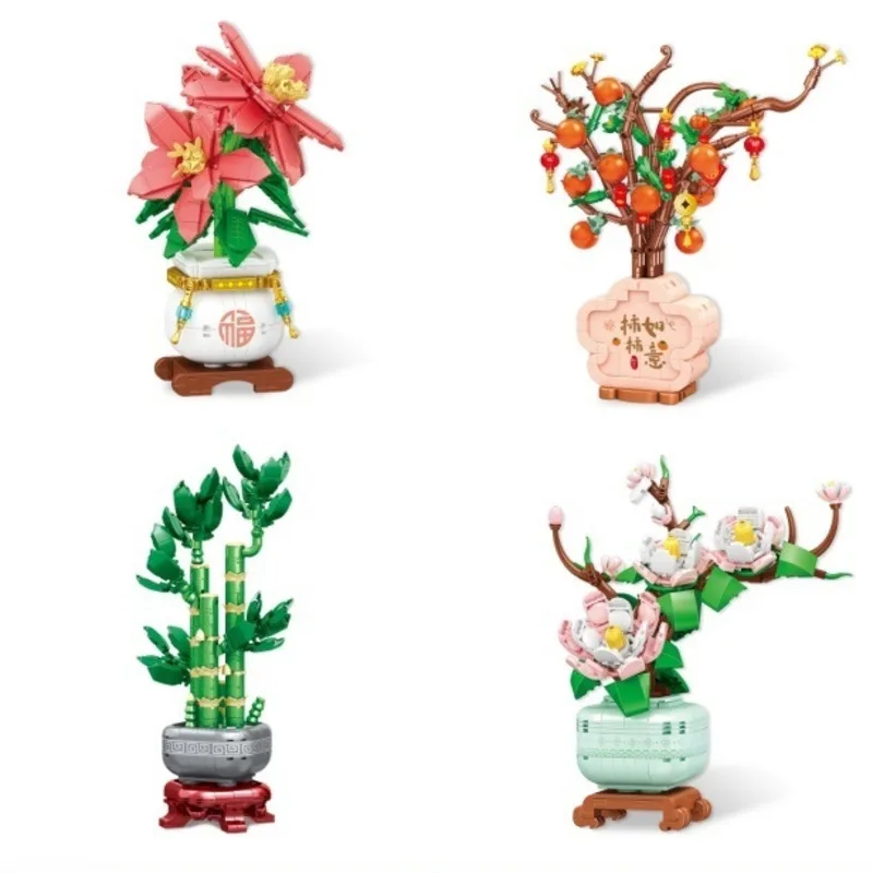 Fai da te creativo decorazione della casa fiori artificiali blocchi di costruzione pianta in miniatura bonsai set di mattoni amico di capodanno regali per adulti