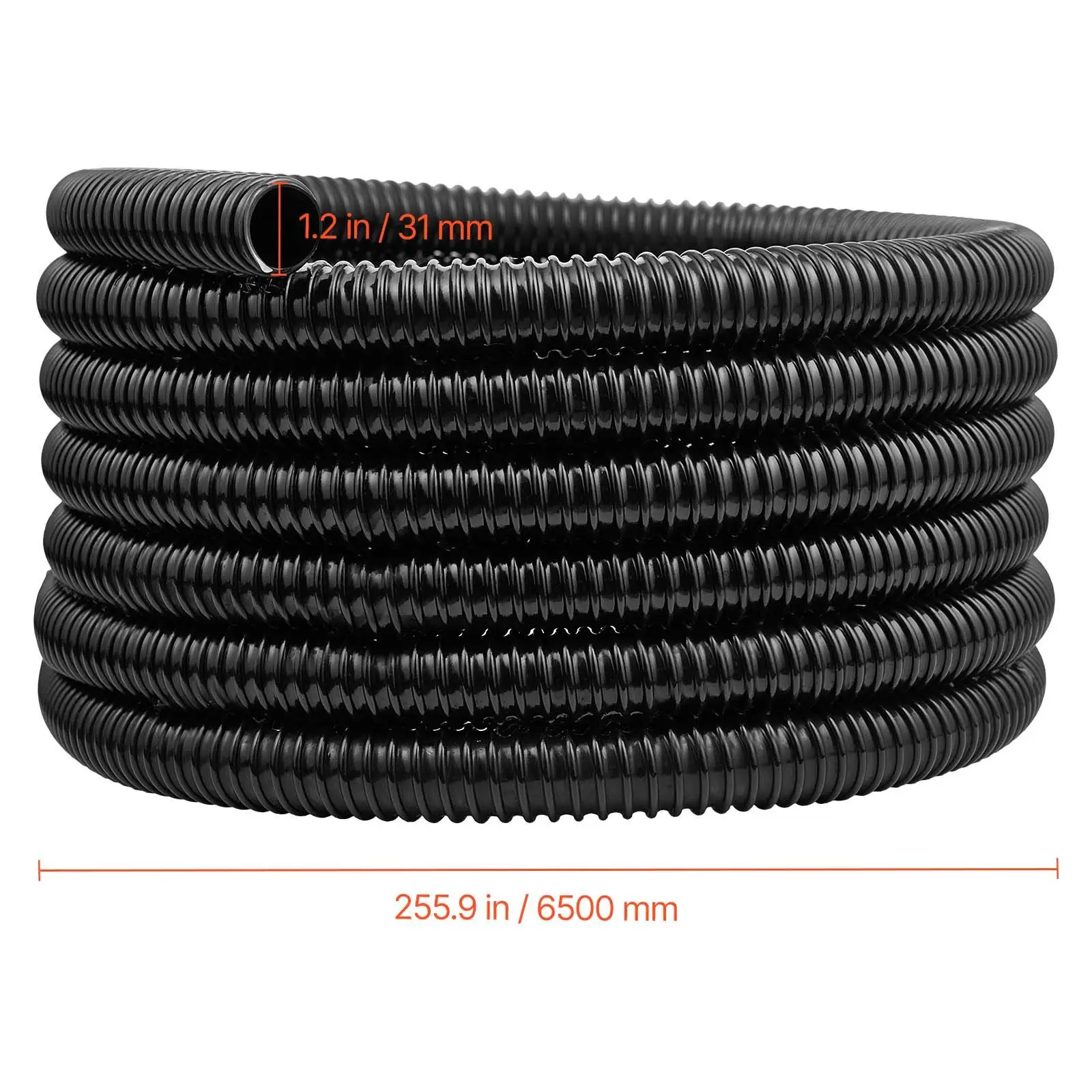 21 ft Corrugated Pond Tubing, 1 inch Inner Diameter, Flexible PVC Hose, Black Drain Pipe, Plastic Corrugated Water Tubing for Pond, Pump, Fountain, Garden, Swimming Pools, Filters, (1 pcs)