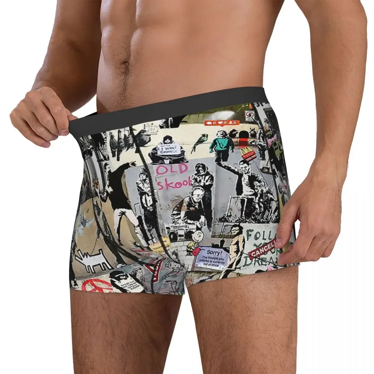 Boxer Underpants Shorts Banksy Collage Panties Men Comfortable Underwear for Homme Man Boyfriend Gifts