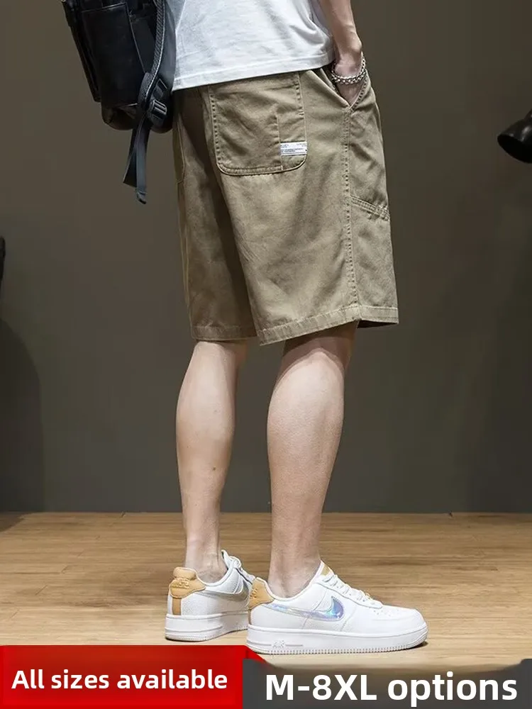 

American Retro Workwear orts Men's Loose Straight Casual Summer Trend plus Size Five-Quarter Length Straight Leg Pants