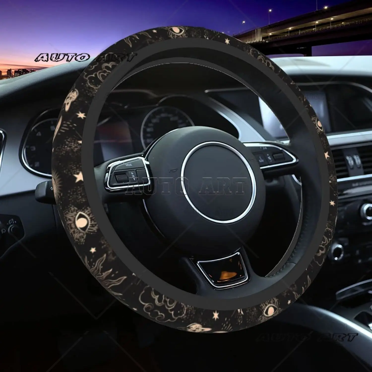 Star Moon Steering Wheel Cover Sun Space Steering Wheel Cover Universal  Non-Slip Neoprene Car Cover Star Protector Case