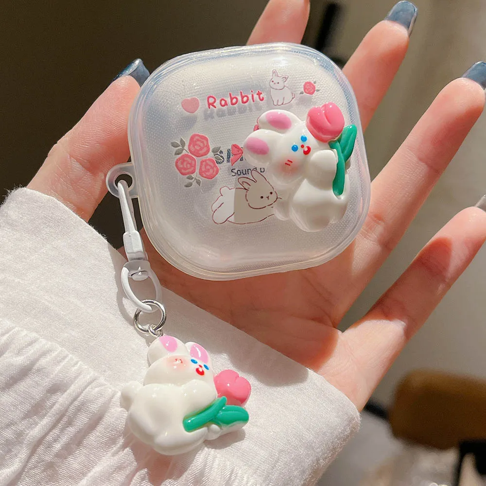 Cute DIY Watermelon Fruit Rabbit Bear Tulip Flower Pendant Case For Samsung Galaxy Buds Live Buds2 Pro Buds 2 FE Earphone Cover