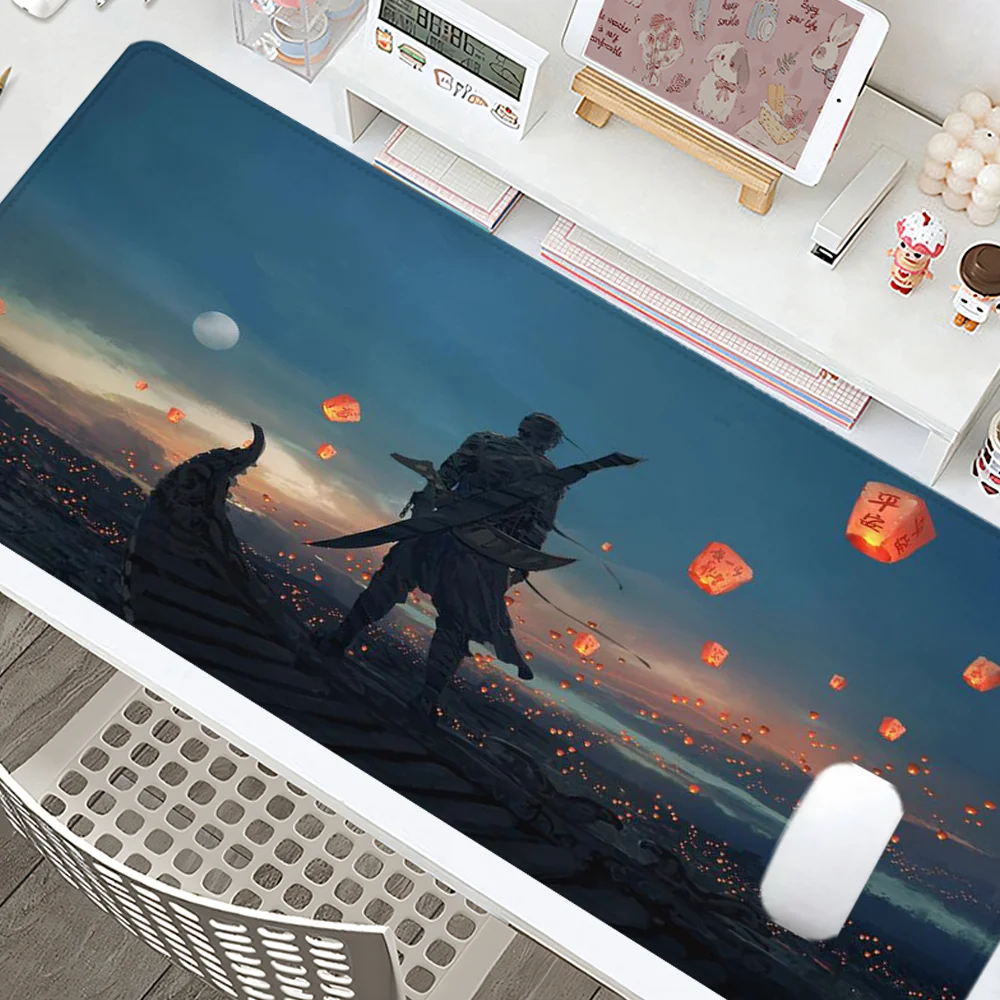 

Anime Warrior Mouse Pad Art Design Large Desk Accessories Desk Pad Rubber Base with Stitched Edge Mousepad Non-Slip Deskpad