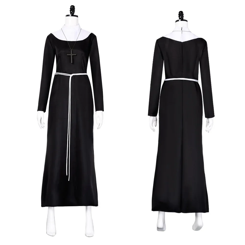 

Nun Cosplay Costume Traditional Adult Black Religious Robe Suit Halloween Party Demon Nun Performance Clothes for Woman