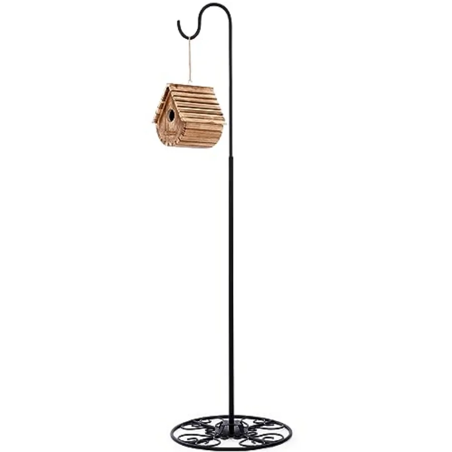 

34-55 Inch Adjustable Shepherds Hook for Plant Birds Heavy Duty with Wrought Iron Base Indoor Outdoor Wind Chime Stand Feeder S